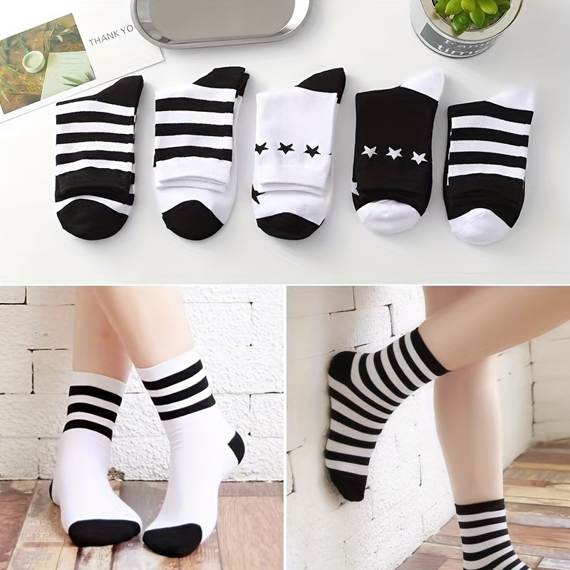 5 Pares Calcetines Hombre Negros Blancos Simples Poliéster - Temu Chile