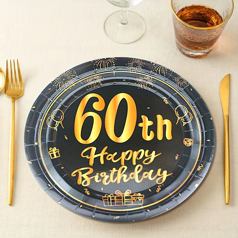 60 ° Compleanno Piatti Per Festa 60 ° Compleanno Decorazione Tavolo  Forniture Per Uomini Salute A 60 Anni Stoviglie Nere E Dorate Piatti 60 ° Compleanno  Per 20 Ospiti - Temu Italy