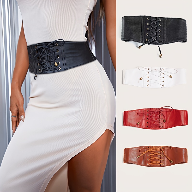 Corset Belt Women Lace Leather Belt Wide Waist Belt Elastic - Temu