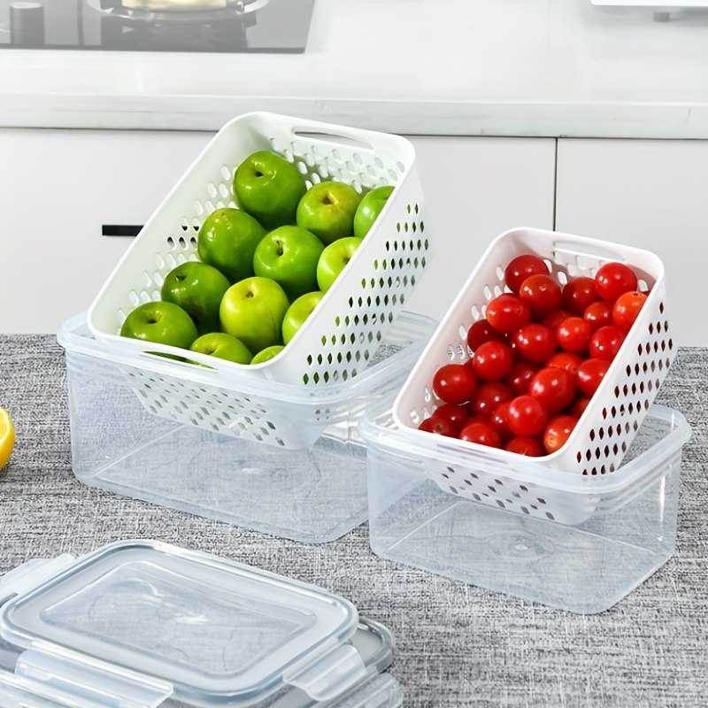 Refrigerator Storage Box With Drain Fresh Fruit Vegetable Double