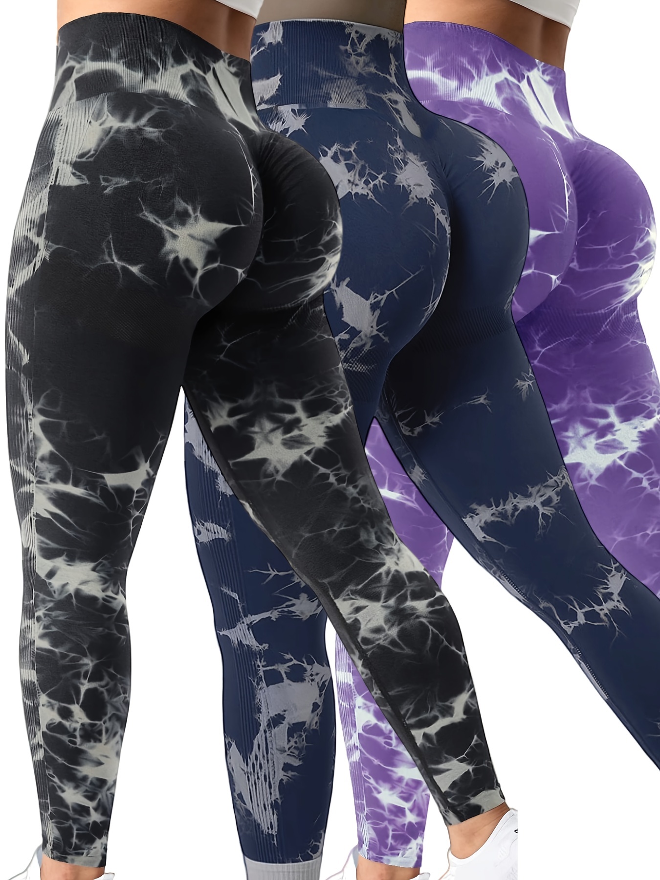 Hfyihgf Tie Dye Seamless Leggings for Women High Waist Outdoor Workout  Running Yoga Pants Scrunch Butt Lifting Stretch Tights Fitness Pant(Black,XL)  