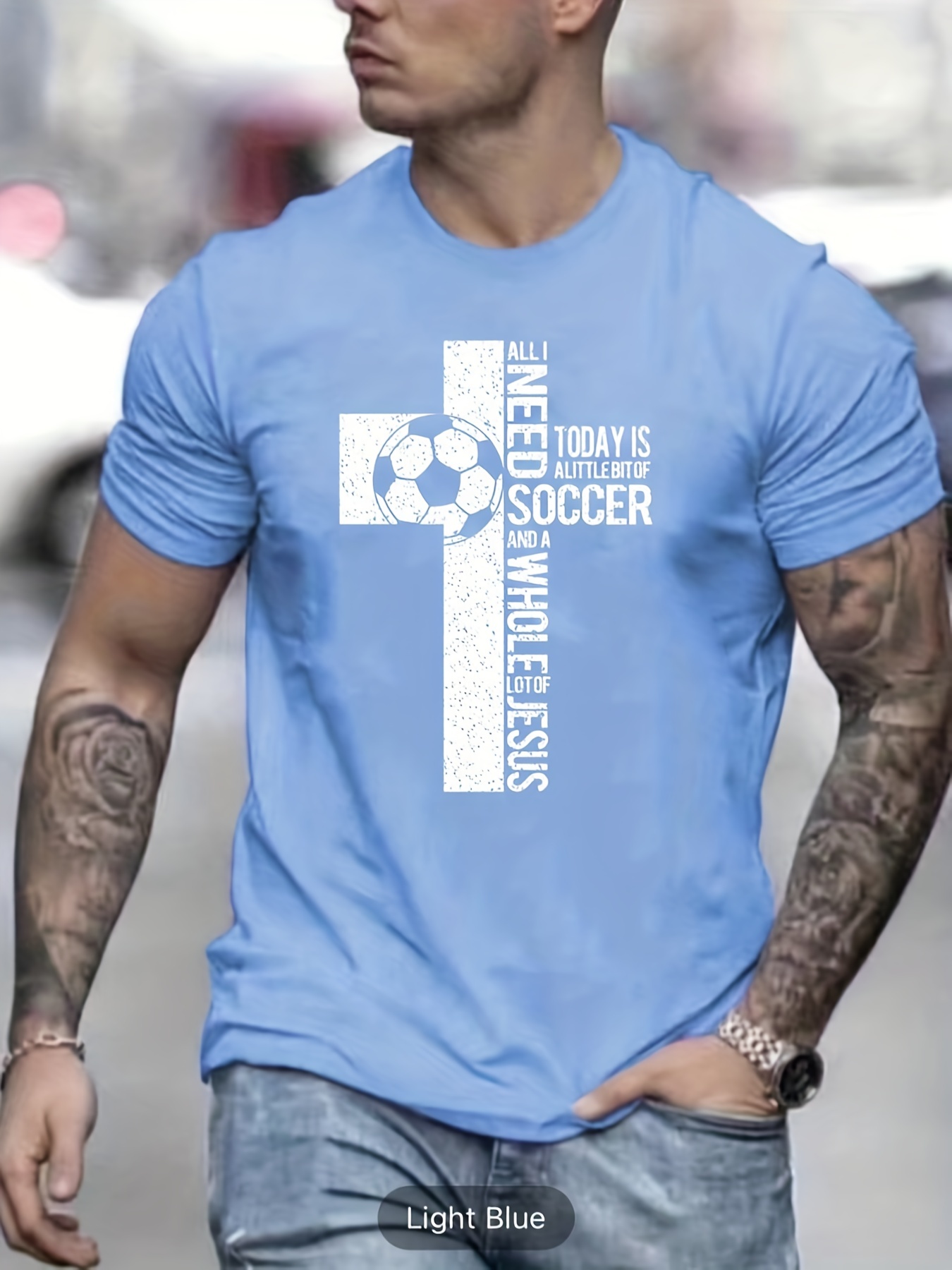 Tees Men Soccer Football God Christ Cross Print T - Temu