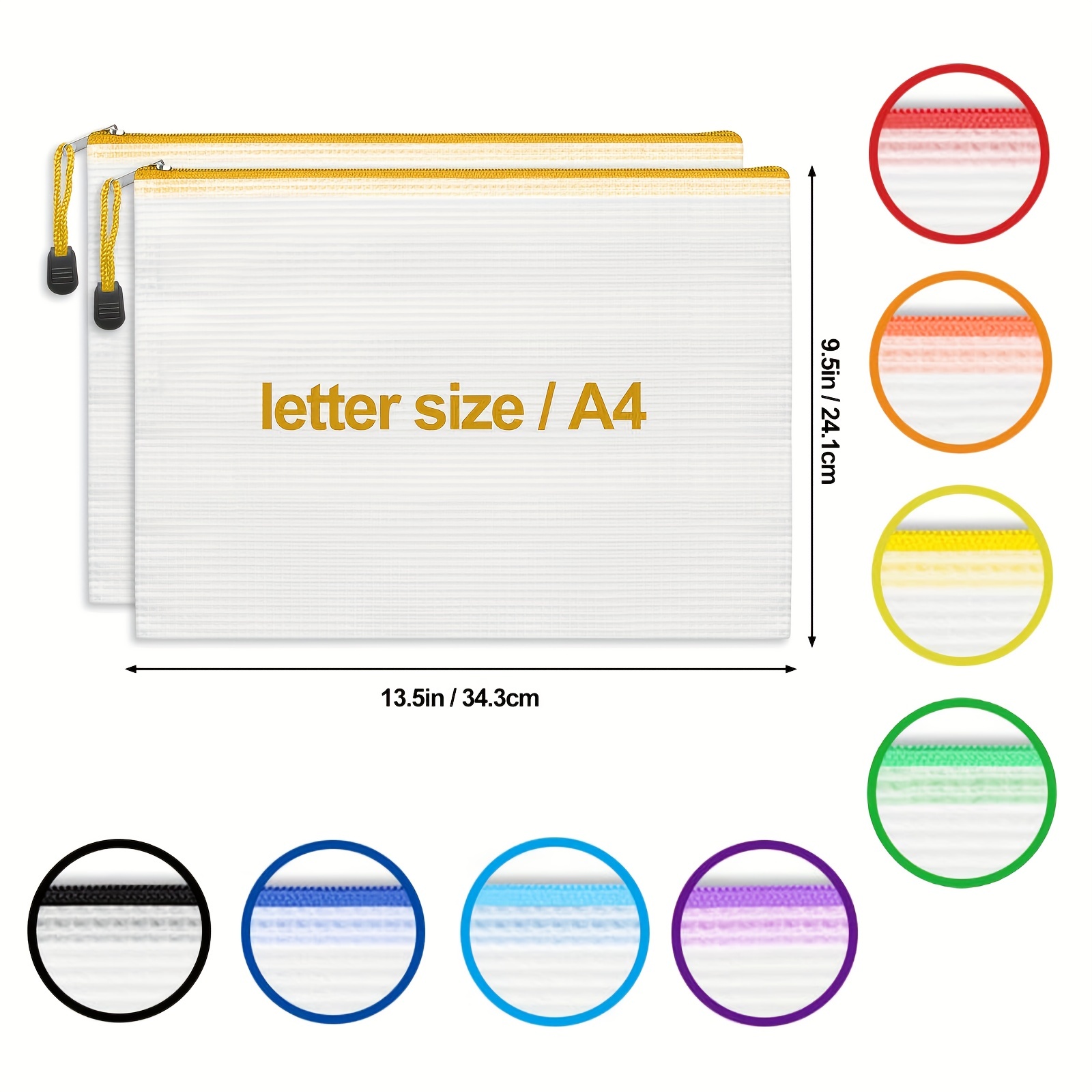 10 Pcs Mesh Zipper Pouch Bags,5 Colors Letter Size A4 Size