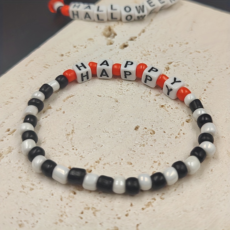 Unisex Halloween Black And White Beaded Bracelet - Temu