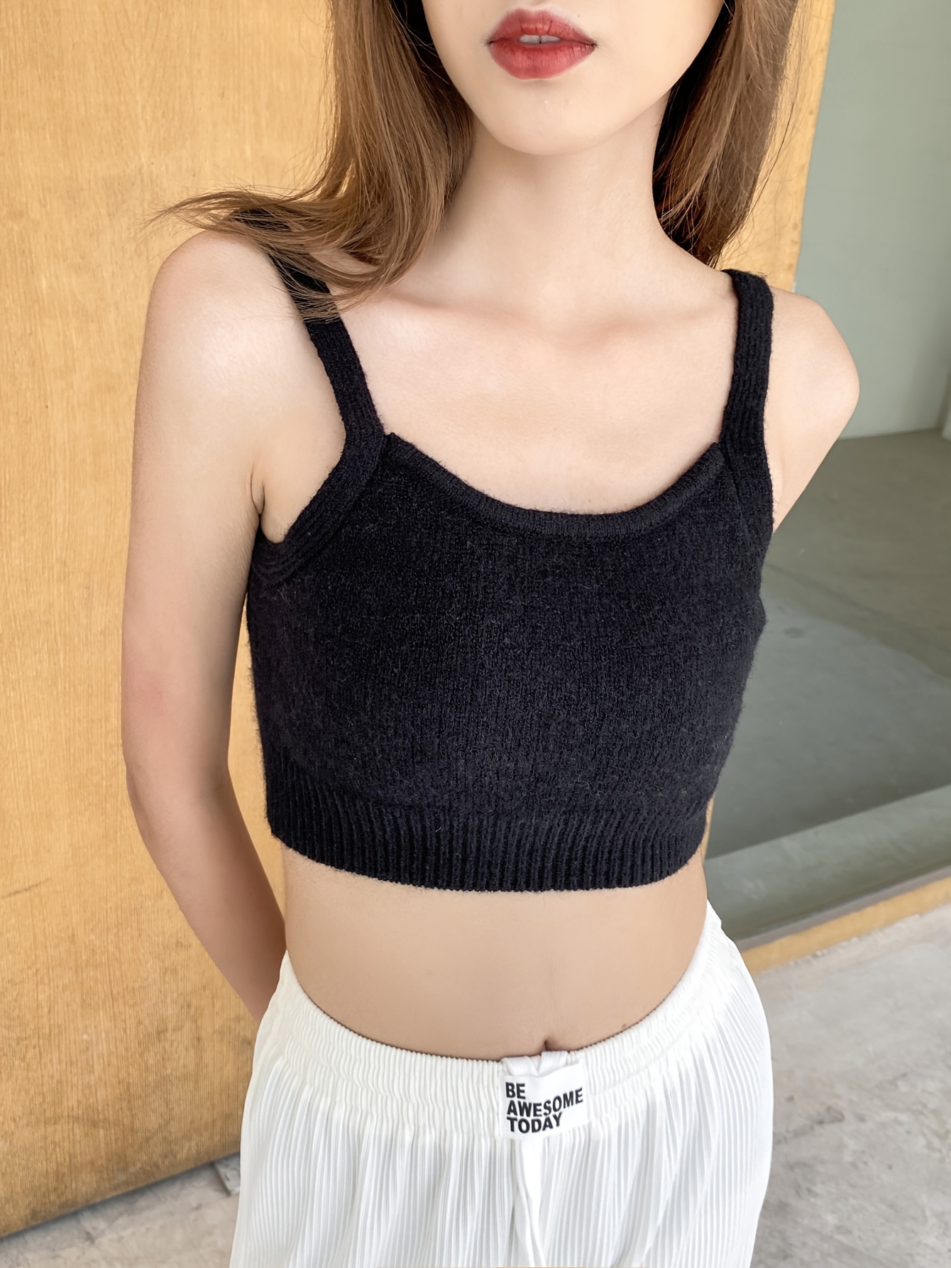 Solid Crew Neck Crop Top Versatile Sleeveless Crop Tank Top - Temu Canada