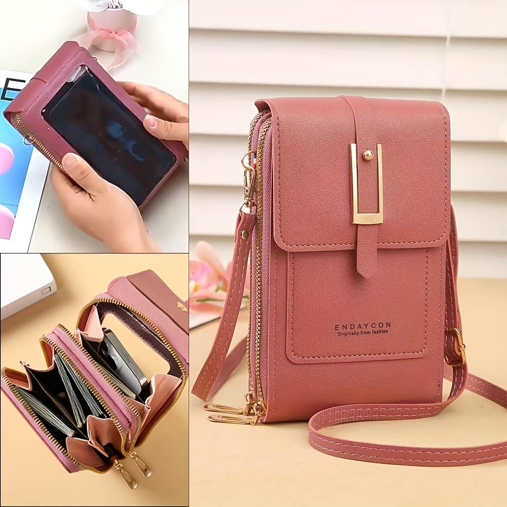 Touch Screen Crossbody Mobile Phone Bag, Women's Zipper Around Coin Purse, Mini Multi Layer Shoulder Bag,Temu