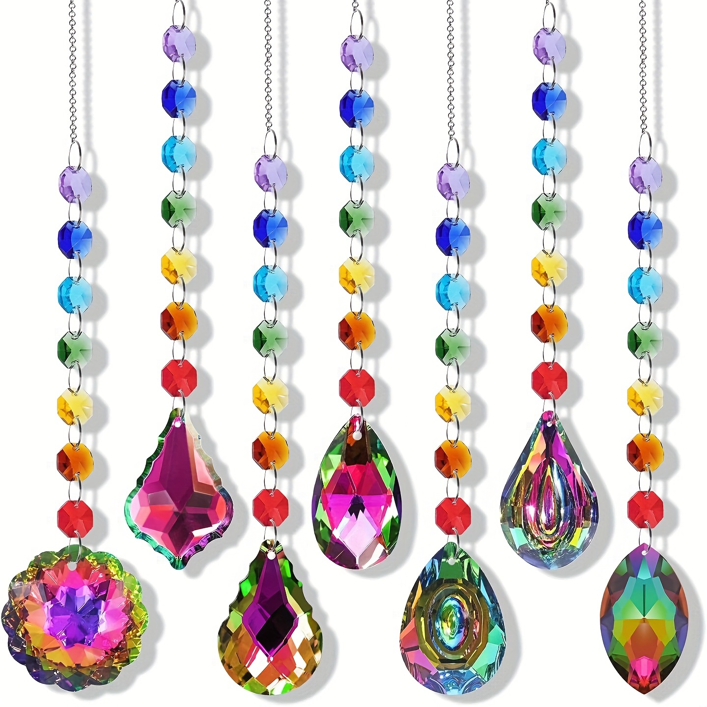 H&D HYALINE & DORA Hanging Crystal Suncatcher Rainbow Maker with Heart  Prism Pendant and Crystal Prism Ball and Chakra Colored Beads,for Window  Decor,Pack of 2