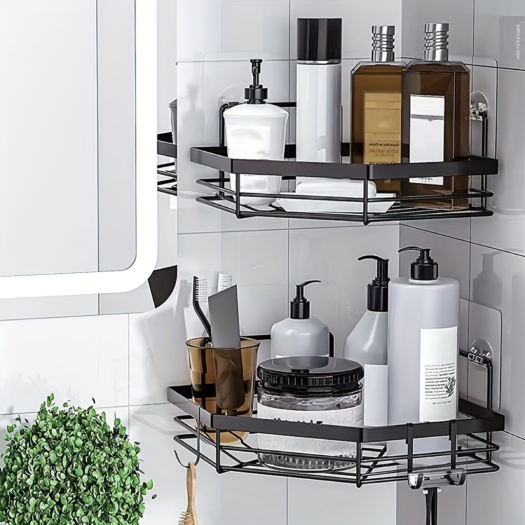 2pcs Corner Shower Shelves, Stainless Steel Bathroom Storage Rack, Adhesive  Shower Shelf For Inside Shower, Shampoo Shower Gel Holder For Shower Wall