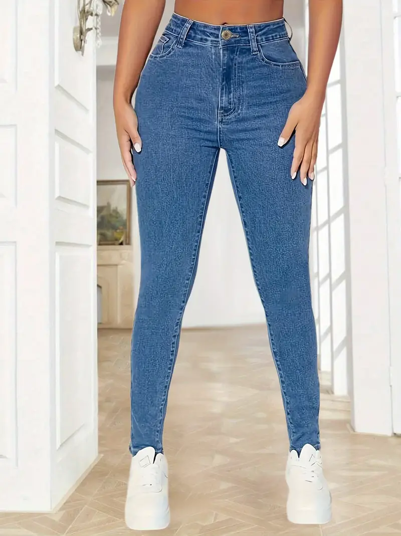 High Waist Curvy Stretchy Skinny Jeans, High * Solid Color Classic Design  Denim Pants, Women's Denim Jeans & Clothing