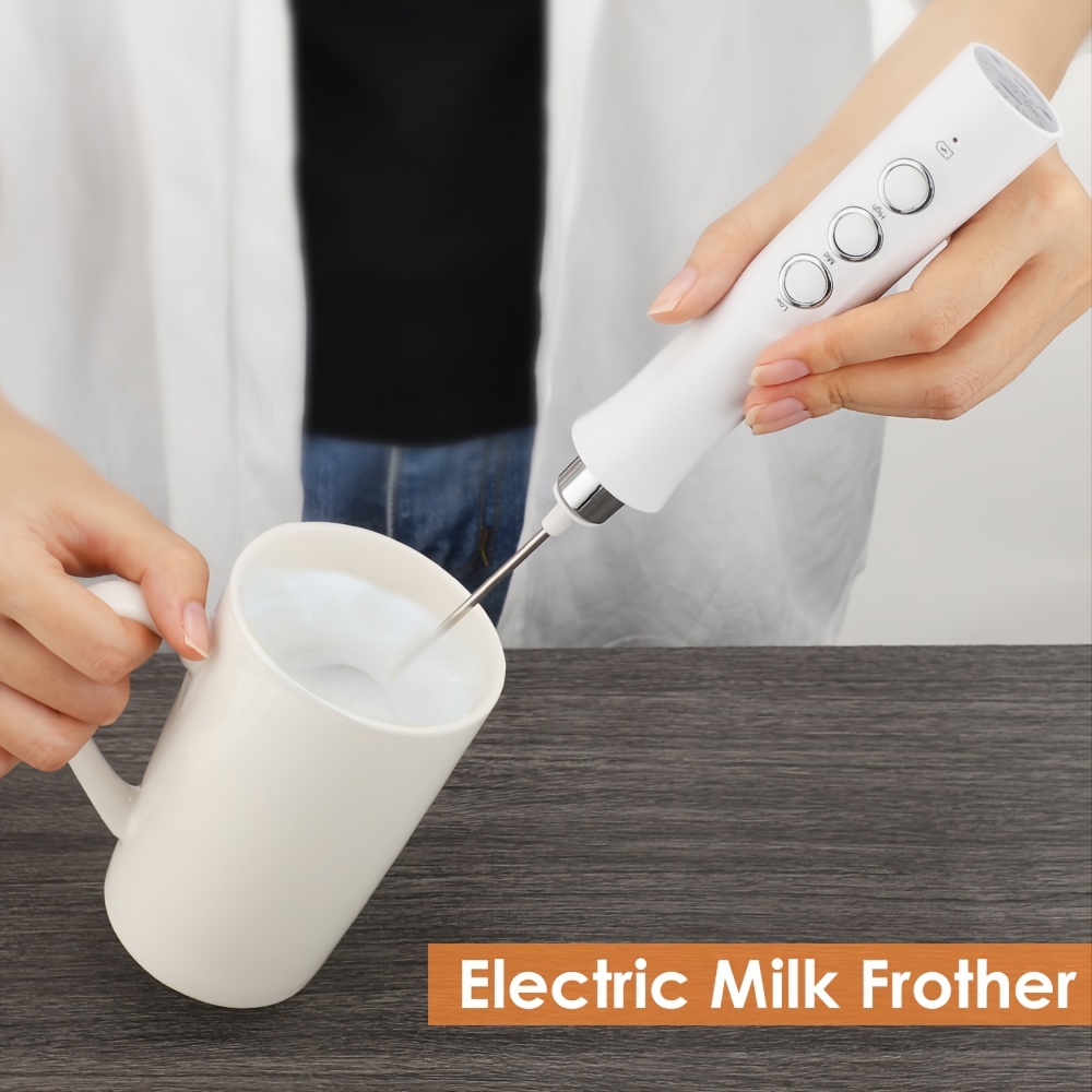 Laposso Espumador de leche recargable de mano, batidor eléctrico de café  con 3 batidores de acero inoxidable, licuadora de espuma ajustable de 3