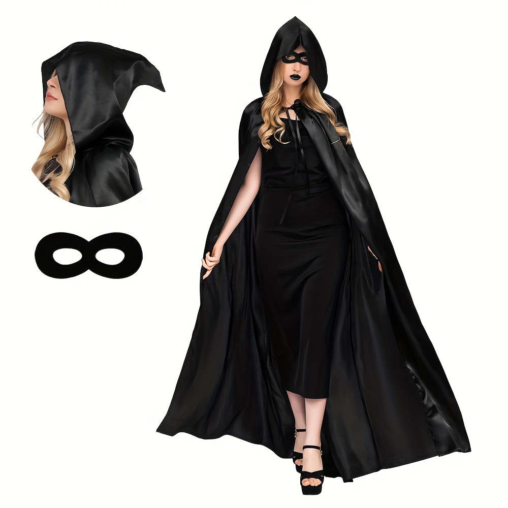  UQJE Vestido negro de lujo para mujer, disfraz de capa