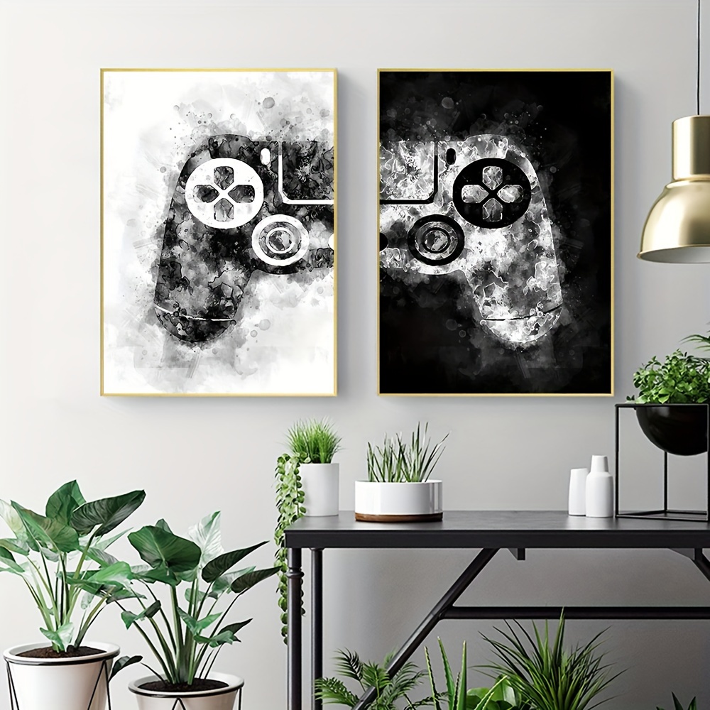 2pcs Cuadros de Arte de Pared en Blanco y Negro, Pósters de Juegos,  Ilustración de Gamepad, Impresiones en Lienzo de Arte de Pared, Cuadros  Decorativo