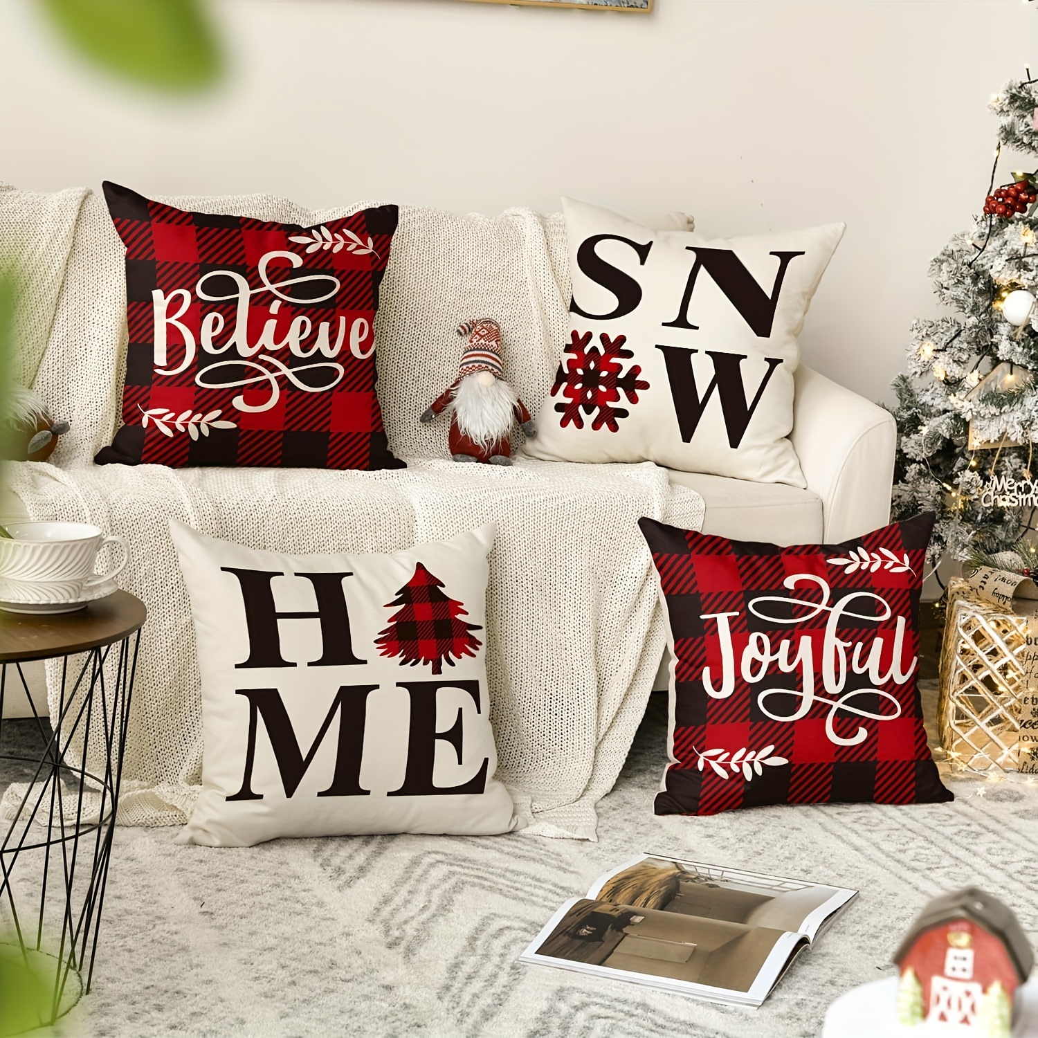 4pcs Christmas Pillow Shams, 18x18 Inches, Buffalo Plaid Christmas Tree  Merry Snow Merry Christmas Pillow, Winter Holiday Throw Pillow, Christmas  Farm