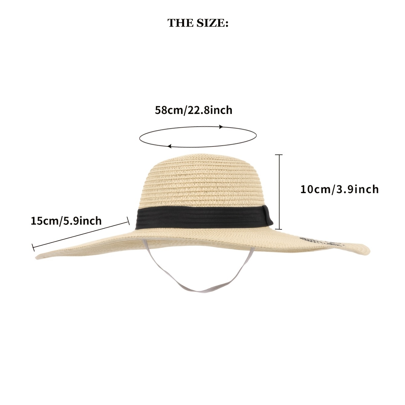 Embroidered Sun Hat Wide Brim Beige Straw Hat