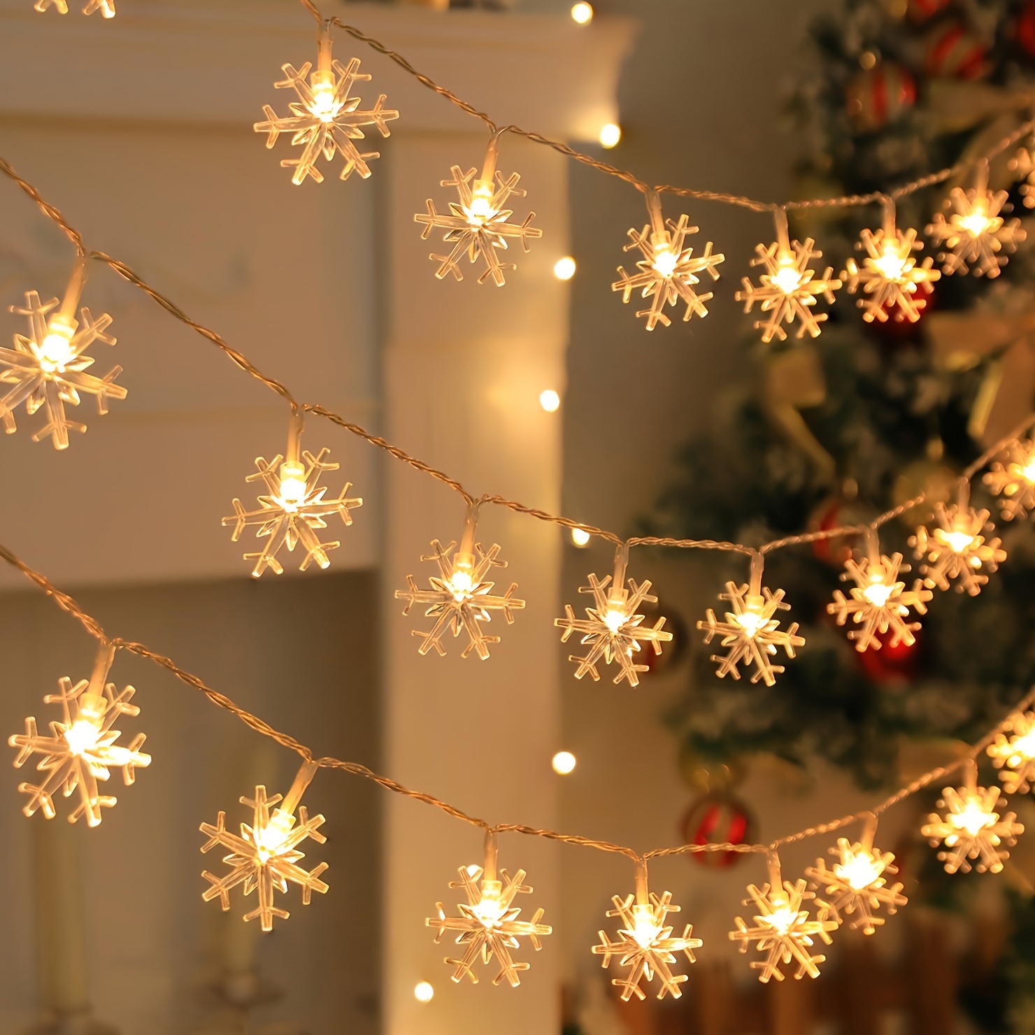 Christmas Snowflake String Lights Christmas Outdoor Indoor - Temu