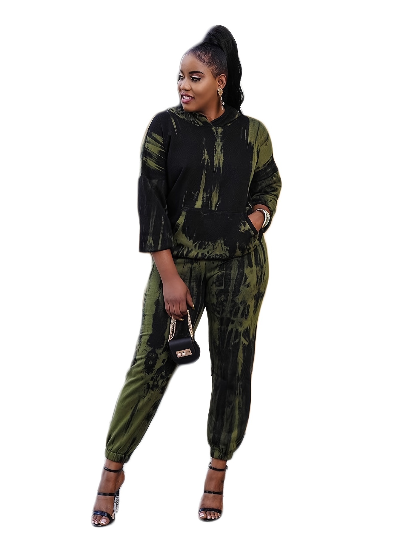 Plus Size Tie Dye Sweatshirt Sweatpant Set Women's Plus - Temu