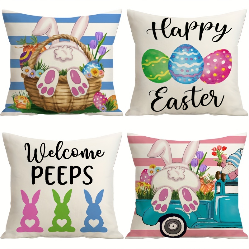 

4pcs, Easter Bunny Polyester Cushion Cover, Pillow Cover, Room Decor, Bedroom Decor, Sofa Decor, Collectible Buildings Accessories (cushion Is Not Included)