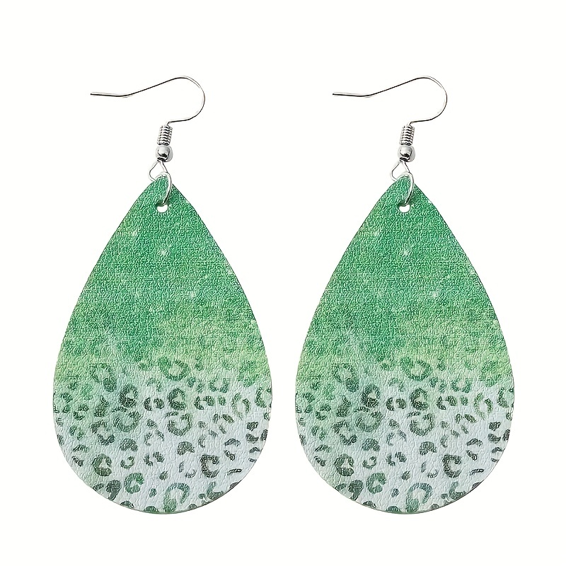 Green Leopard Print Drop Earrings For Men Daily Decoration