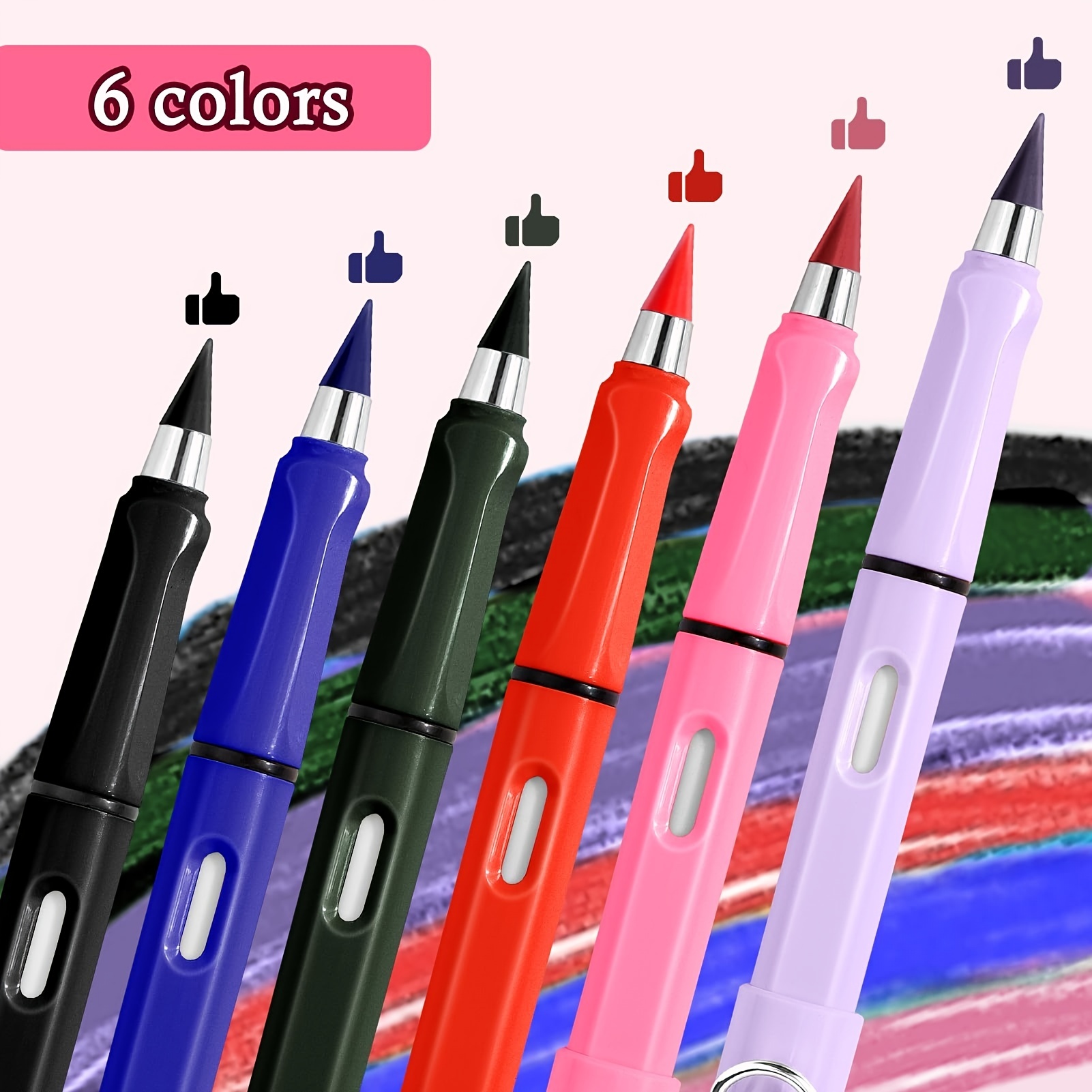 6 Colors Forever Pencil With Erase long Lasting Writing - Temu