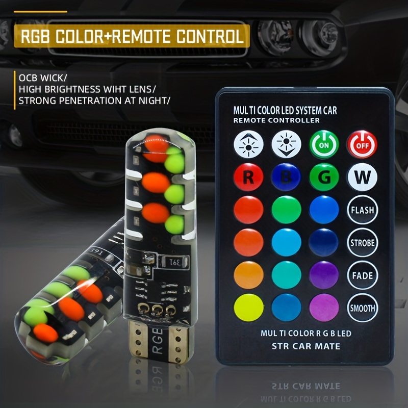 1 Set Car LED Lights New COB RGB Demonstration Wide Light T10 Colorful  Burst Flash Controller Wireless Control License