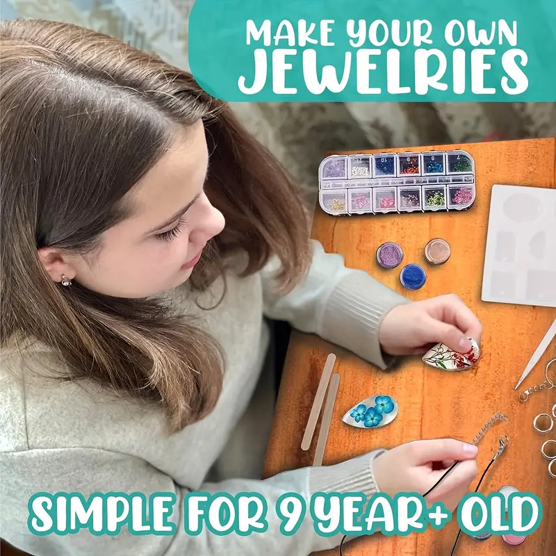 Kit de resina epoxi para principiantes, kit de fabricación de joyas para  niños y adultos, juego de manualidades todo en uno con moldes, dijes,  tintes
