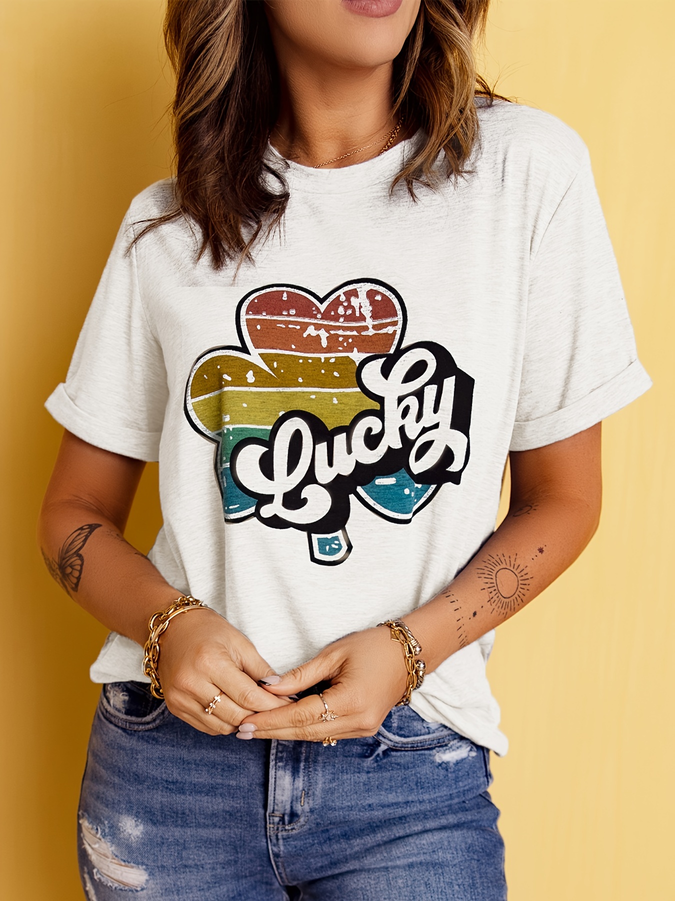 Retro Lucky Clover Graphic Tee Shirt Crew Neck Short Sleeve - Temu