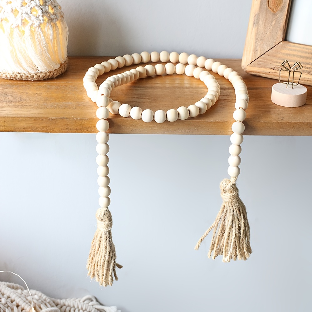 Nordic Cotton Rope Wooden Bead Garland with Tassel Tapestry Rope