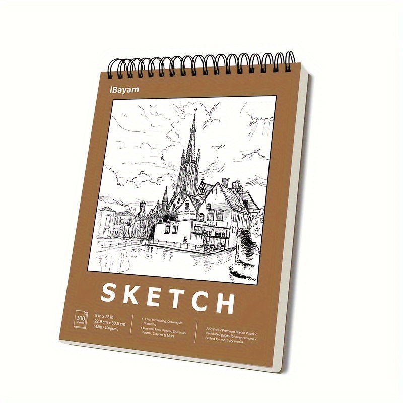 Sketchbook 9X12 Inch (68lb/100g), 100 Sheets of Top Spiral Bound Art Supply