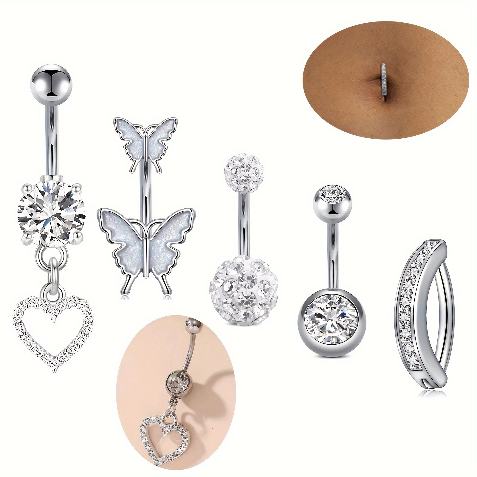 Navel Clicker Heart Butterfly Shape Belly Button Ring Body Belly Piercing  Ring ~