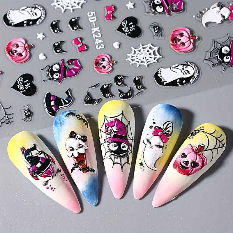 5D Halloween Nail Art Stickers Devil Horror Spider Web Blood Skull & More
