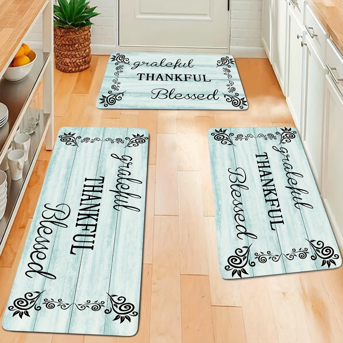 Grateful Thankful Bless Anti-Fatigue Memory Foam Kitchen Mat