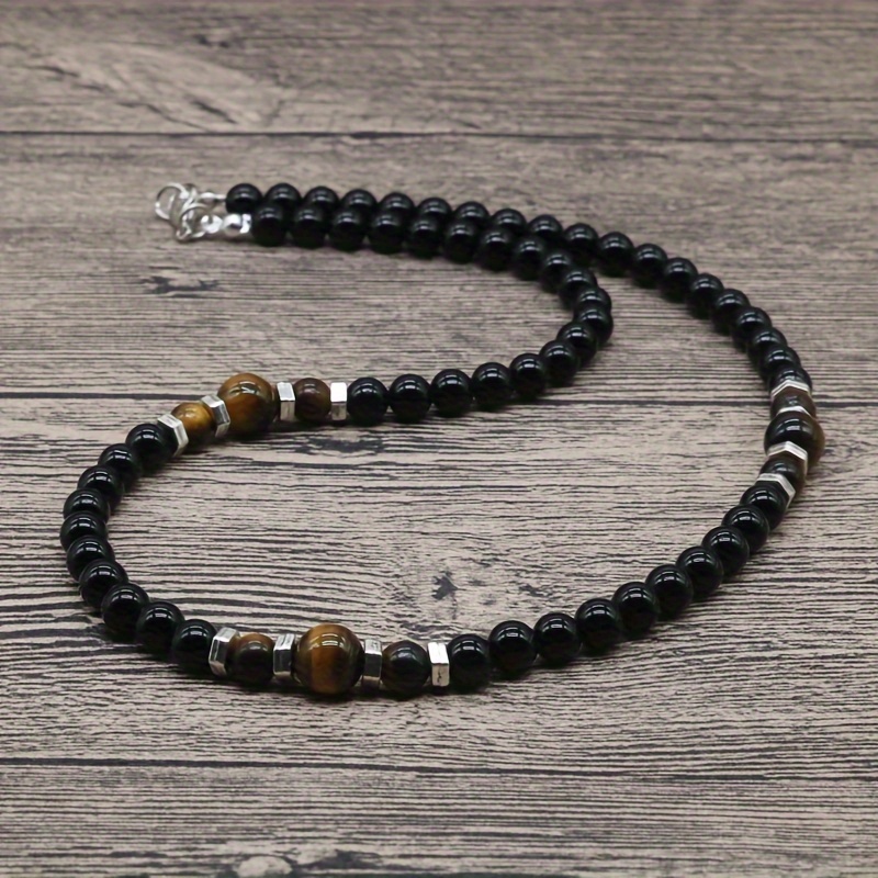 

1pc Brown Tiger Eye Stone Necklaces, Unique Beaded Necklace For Men