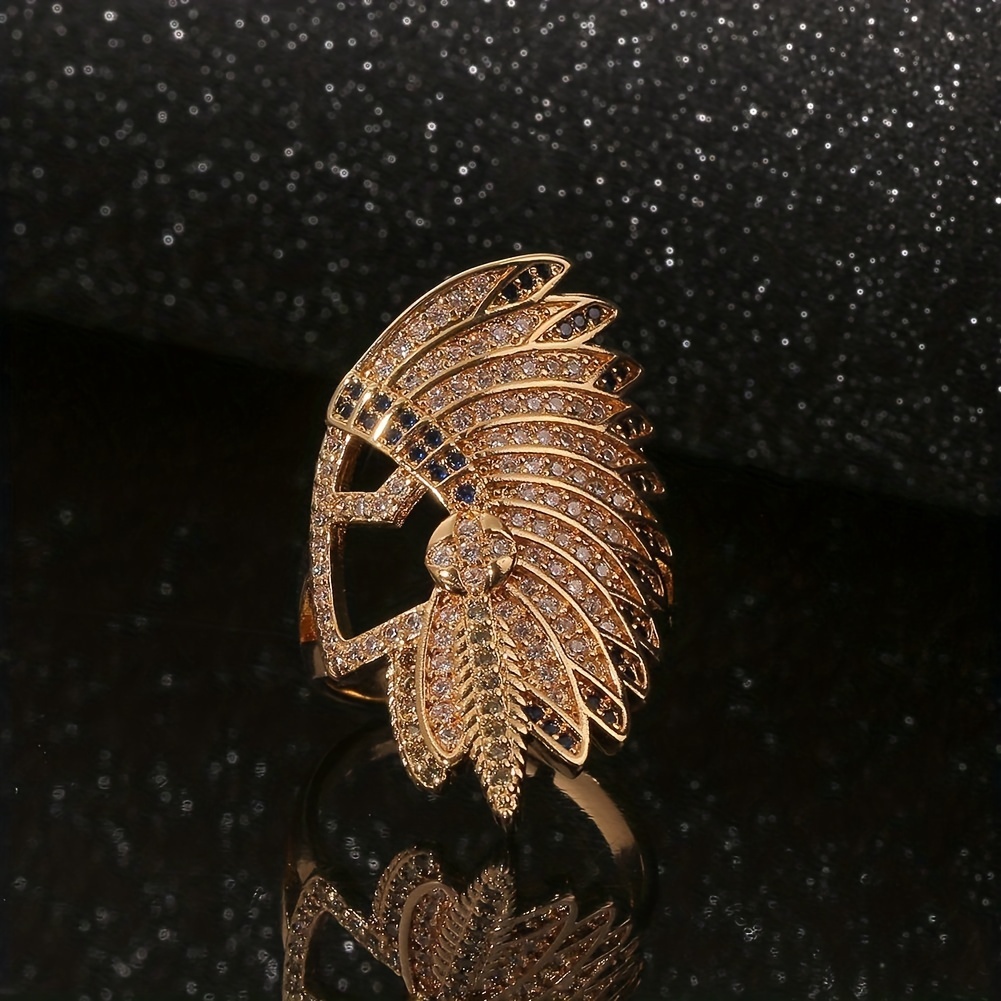 Hip-hop Style Rhinestone Ring, Indian Chief Shaped Ring, Trendy