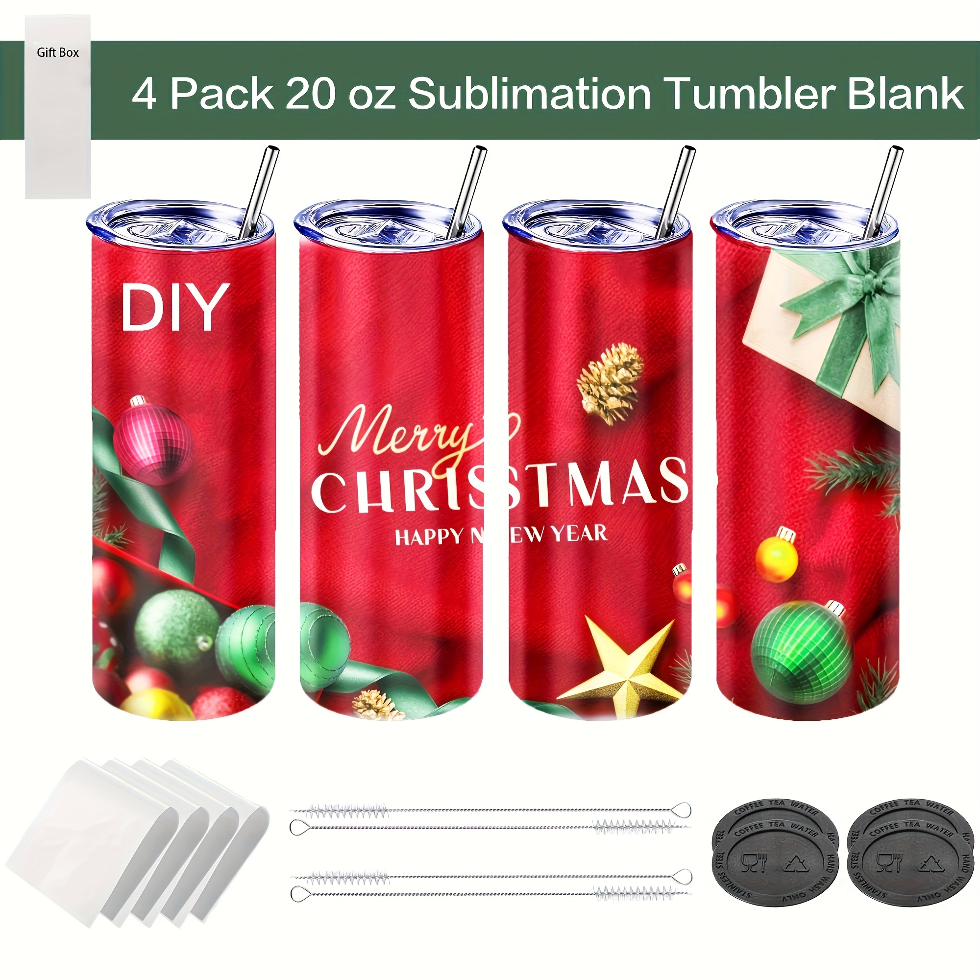 Sublimation Tumblers 20 Oz Skinny, Stainless Steel Double Wall Insulated  Straight Sublimation Blanks - 4 Pack 
