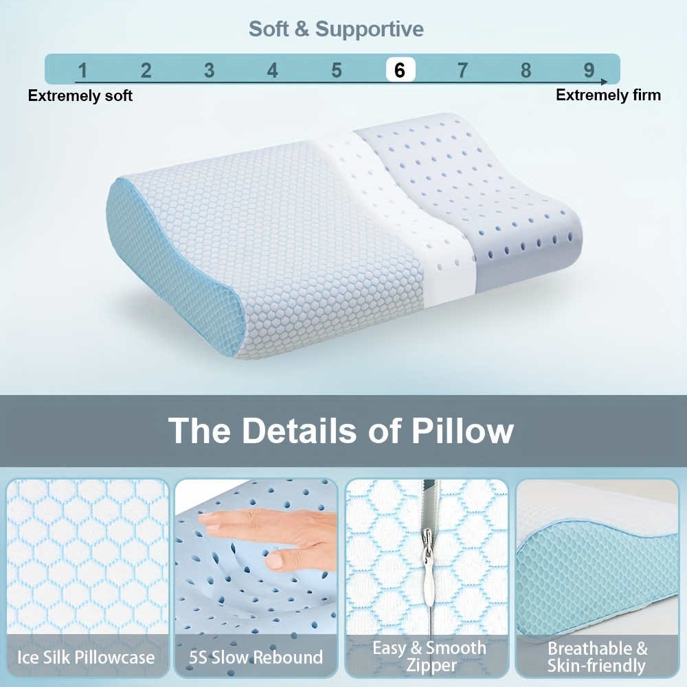  Cervical Pillow Memory Foam Pillows Cooling Pillow Queen Size  Bed Pillows for Sleeping Ergonomic Neck Pillow Pillow for Side Back Stomach  Sleepers, Orthopedic Contour Pillow : Home & Kitchen