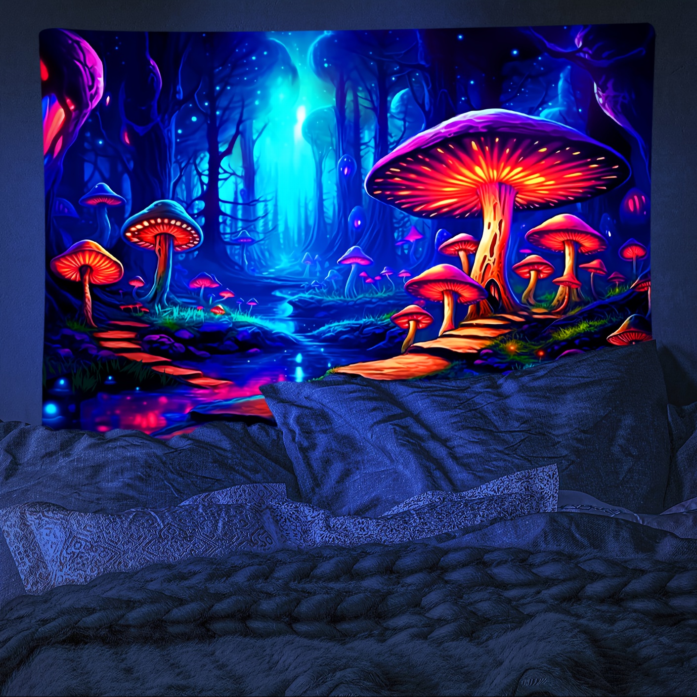 Papier peint mural champignon fantaisie lumineux champignons dans une forêt  sombre mystérieuse gros plan papier peint autocollant grand format  autocollant mural vinyle amovible rouleau de papier d'étagère papier de  décoration d'intérieur 