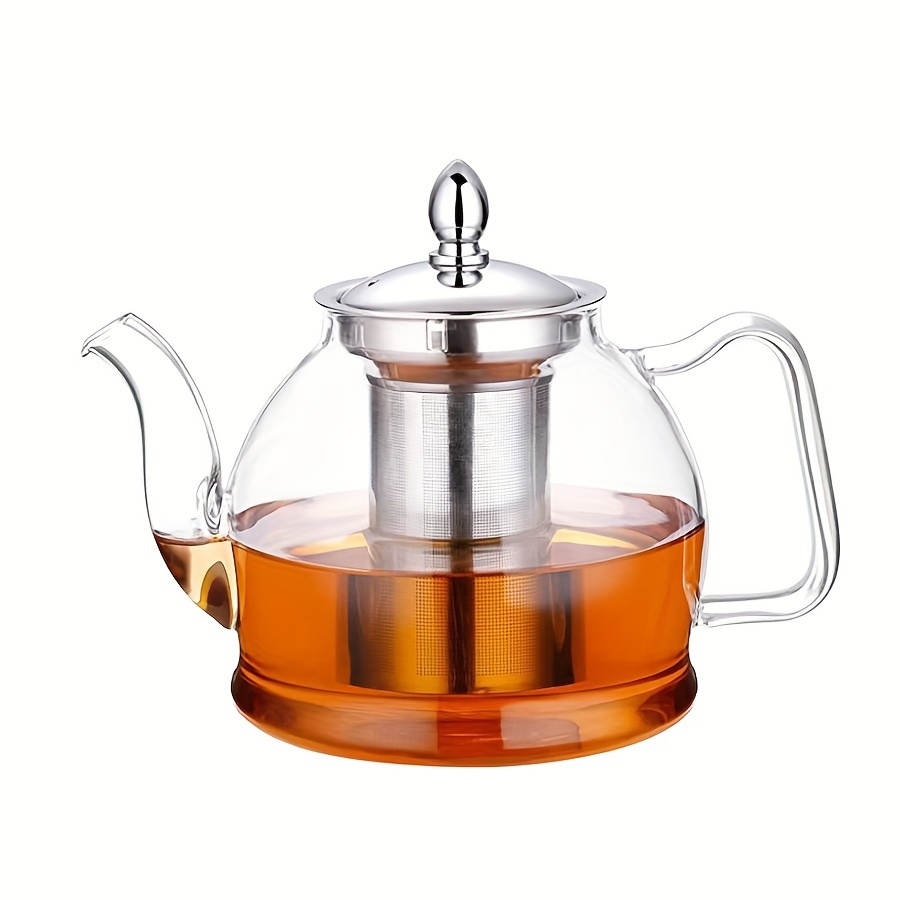 Tetera grande de vidrio de 51 onzas con infusor apta para estufa, teteras  para vaso de té suelto, tetera de vidrio para estufa, tetera transparente