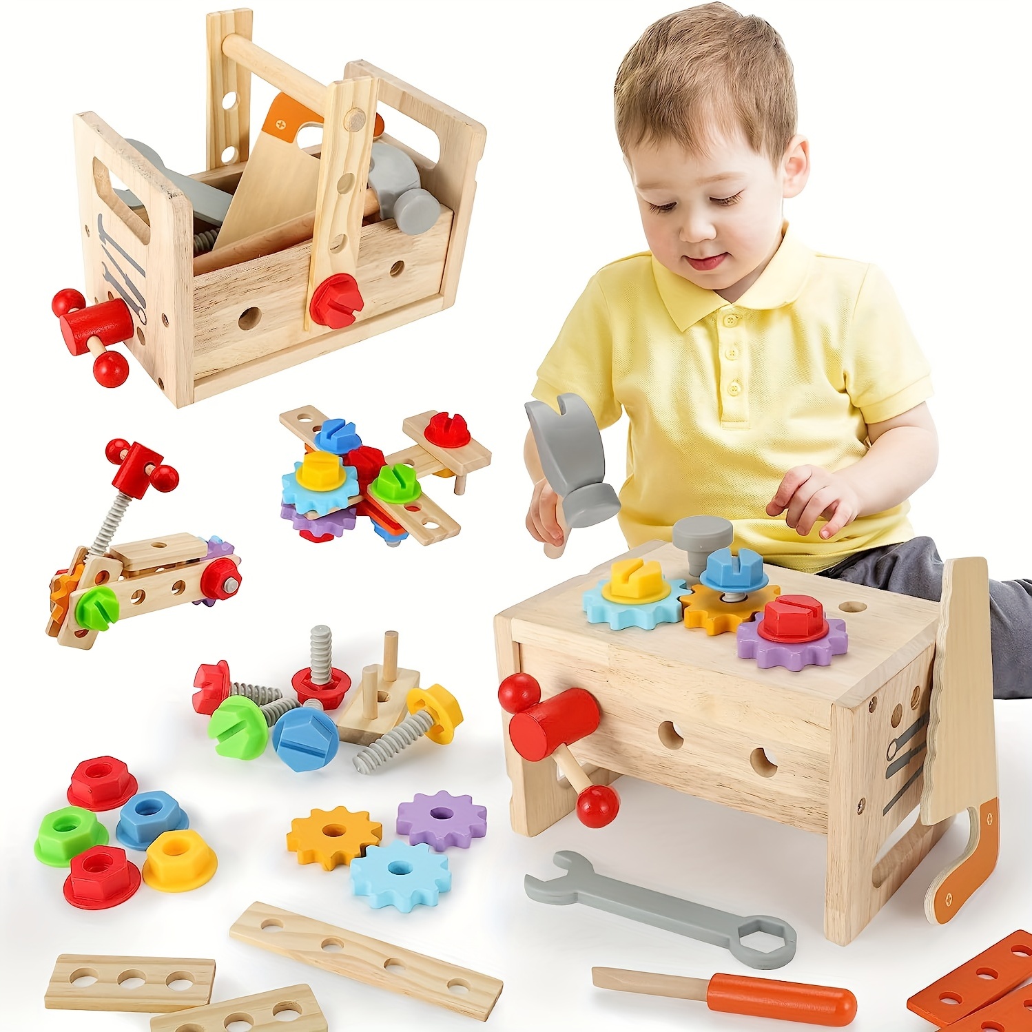 Montessori Mama Wooden Kids Tool Set - 29 Piece Pretend Play Construction Toy Tools Set - Stem Educational Toy - Toys for Kids Toddler Tool Set 