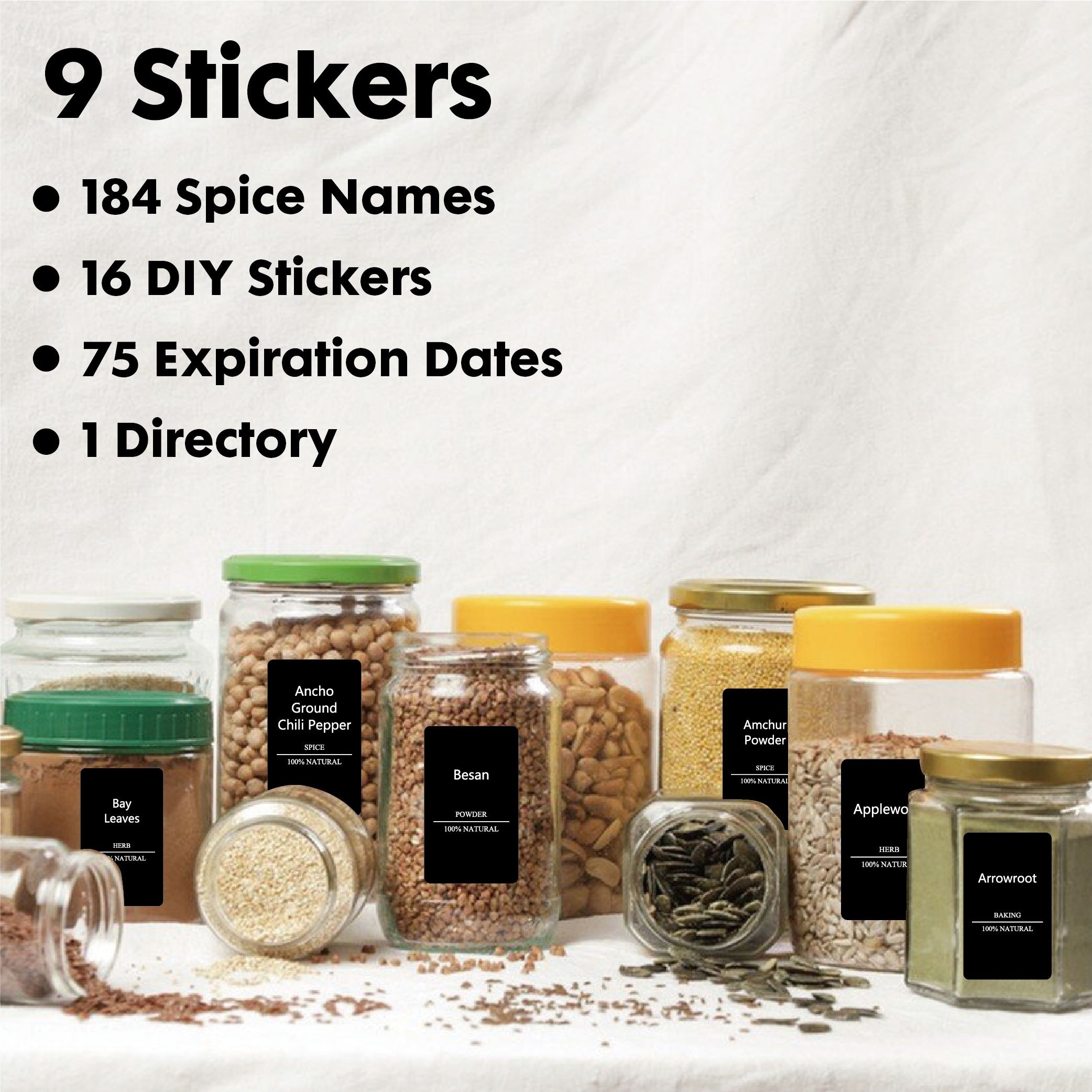 278pcs Transparent Kitchen Pantry Labels Preprinted Spice Labels For Jars