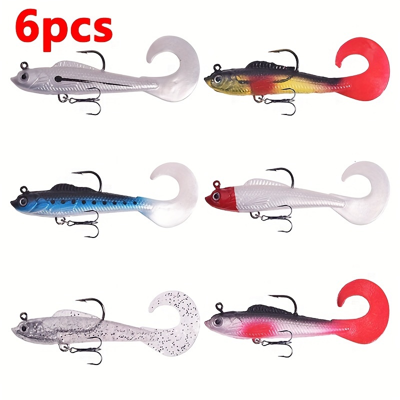 6pcs Soft Baits With Lead Head Hook, 3.39inch/0.31oz Artificial Rubber  Baits For Sea Bass, Fishing Tackle For Freshwater Seawater