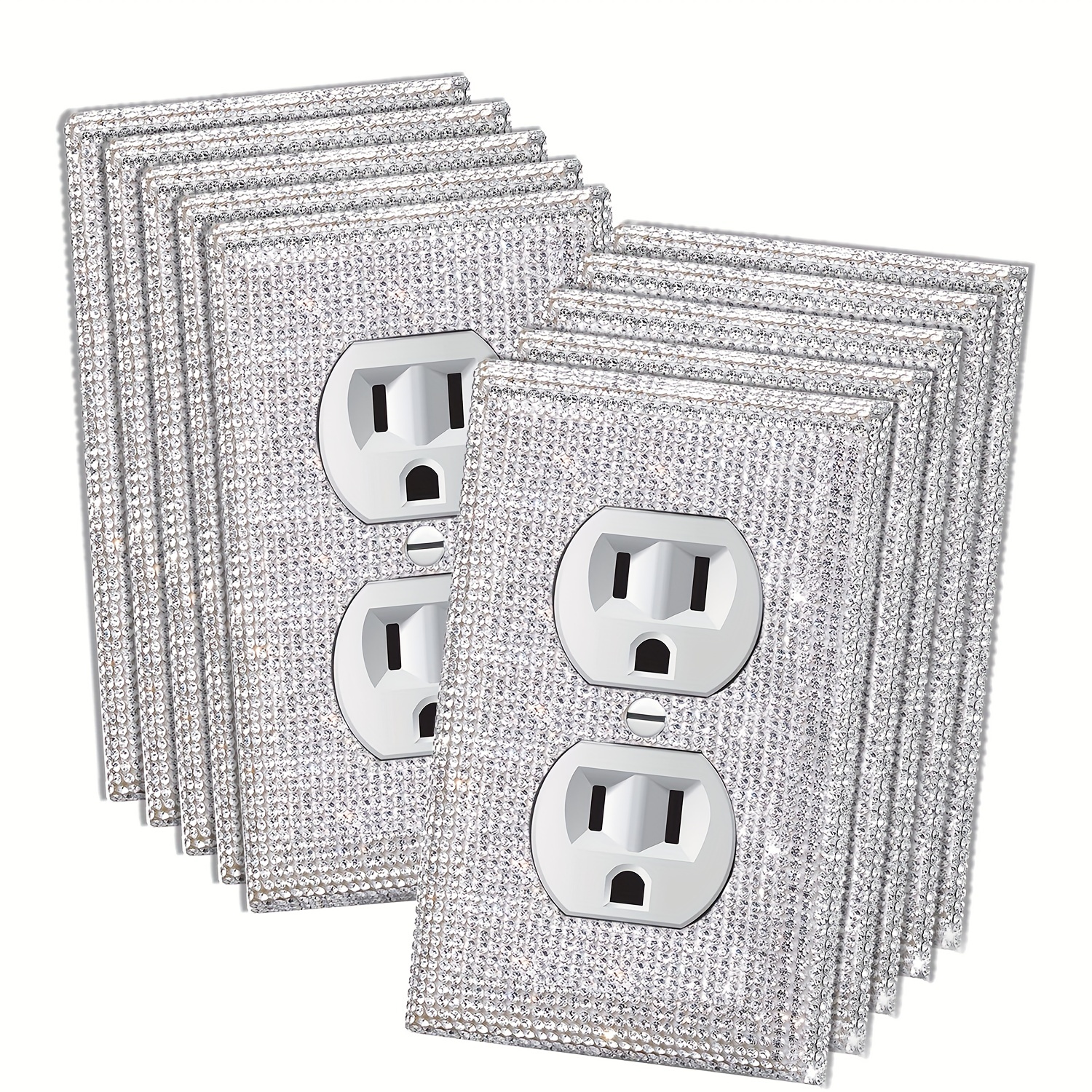 10psc Outlet Covers Bling Silvery Rhinestone Light Switch - Temu