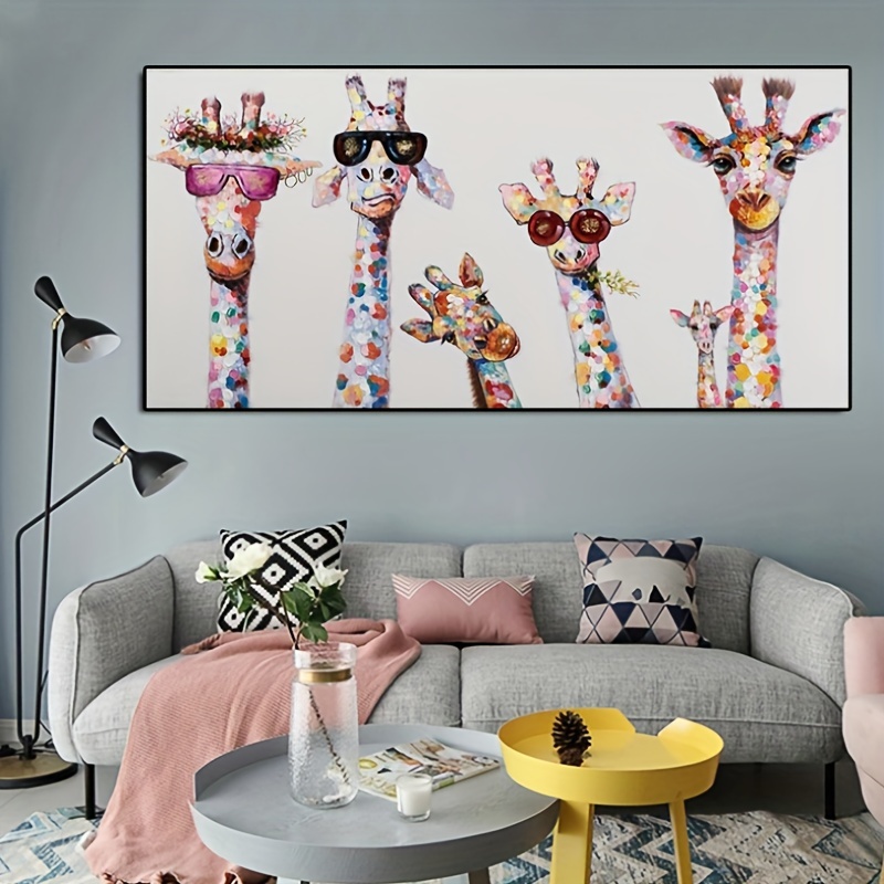 Wall Art Decor Canvas Painting Cute Cartoon Giraffes Poster Print Canvas  Art Pictures, 1 Pc, For Children's Room Nordic Home Decoration, No Frame