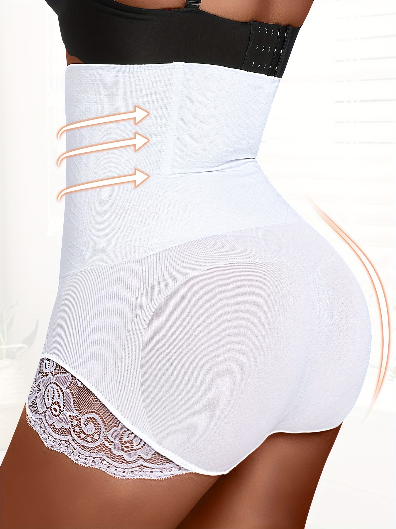 Women's Basic High-Waist Shapers Trainer Tummy Control Thong Panty  Underwear(White) 