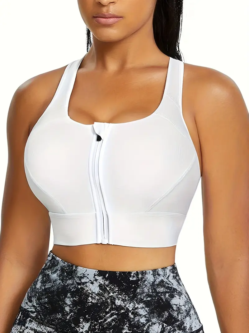 Women's High-Support Sports Bra: Zipper Front Closure, Padded Racerback,  and Maximum Comfort for Your Workouts!