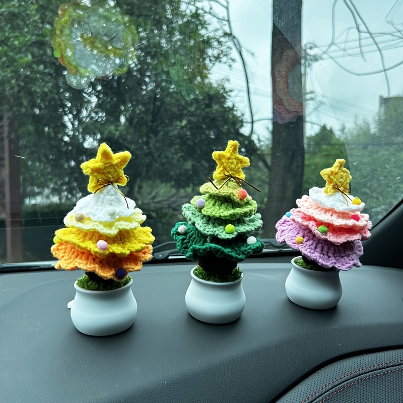 Crochet Plant Car Accessories, Mini Pine Tree Car Dashboard Decor