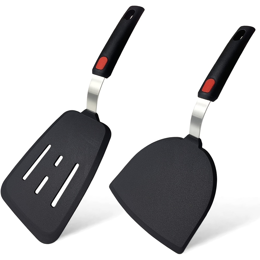 Flexible Silicone Spatula Turner Wide Non Stick Pancake Turner With  Stainless Steel Handle Kitchen Cooking Turner