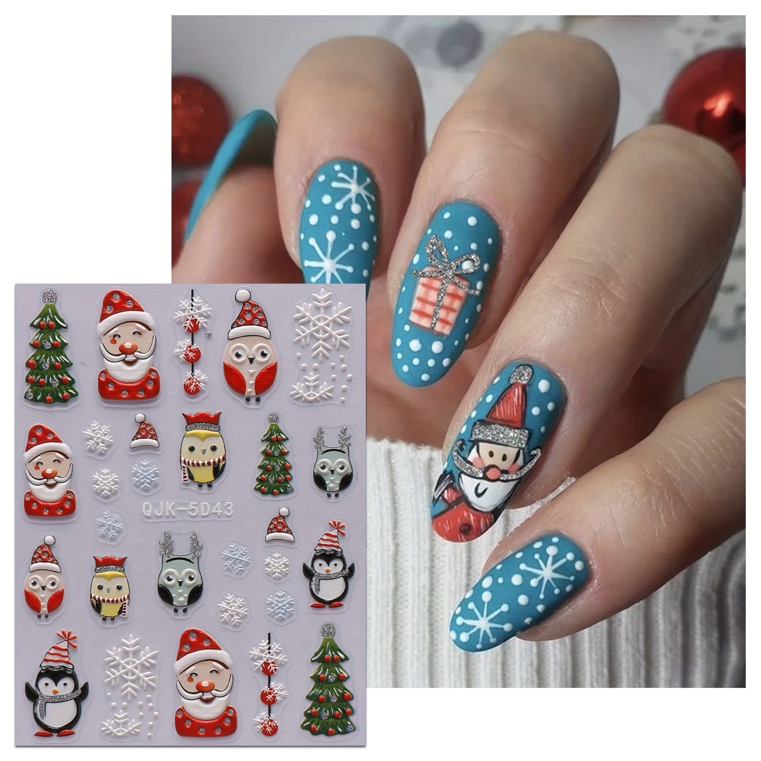 5d Embossed Glitter Christmas Nail Art Stickers santa Claus - Temu