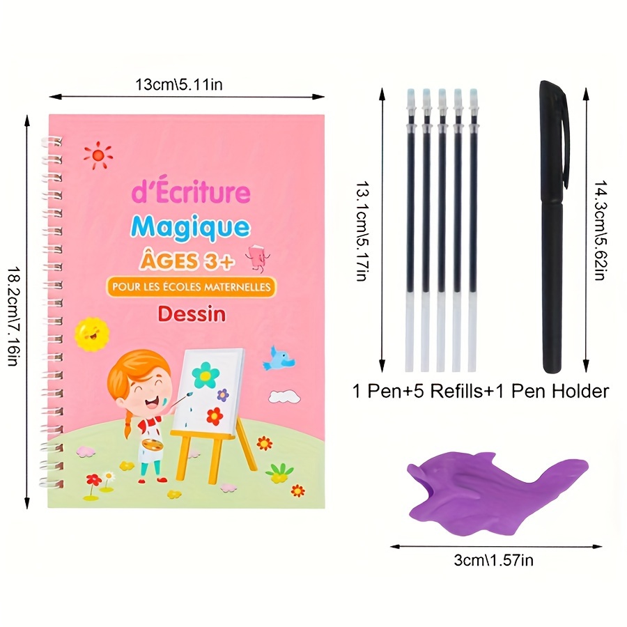 3D French Copybook Magic Groove Practice Copybook Learning Numbers French  Letter Calligraphy Writing Exercise Book