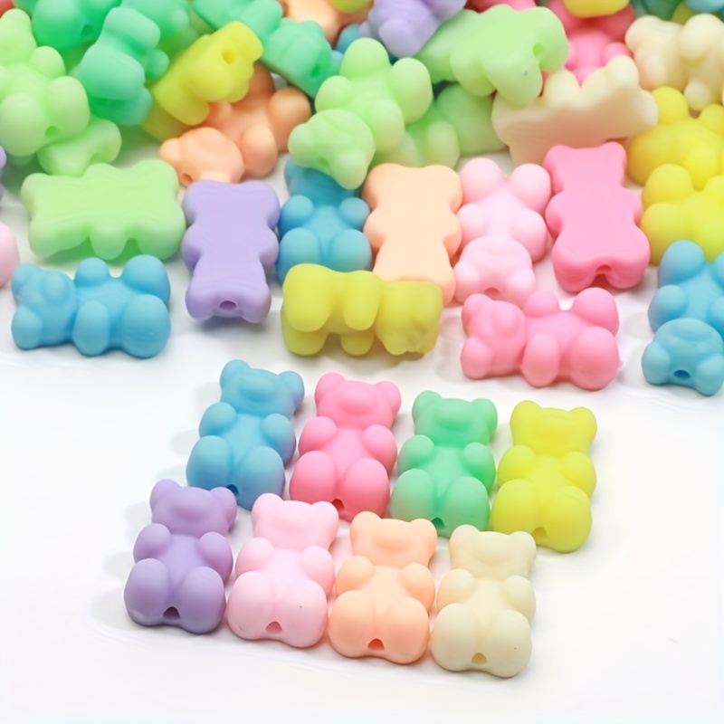 Mixed Solid Color Gummy Bear Rubber Acrylic Loose Beads For - Temu