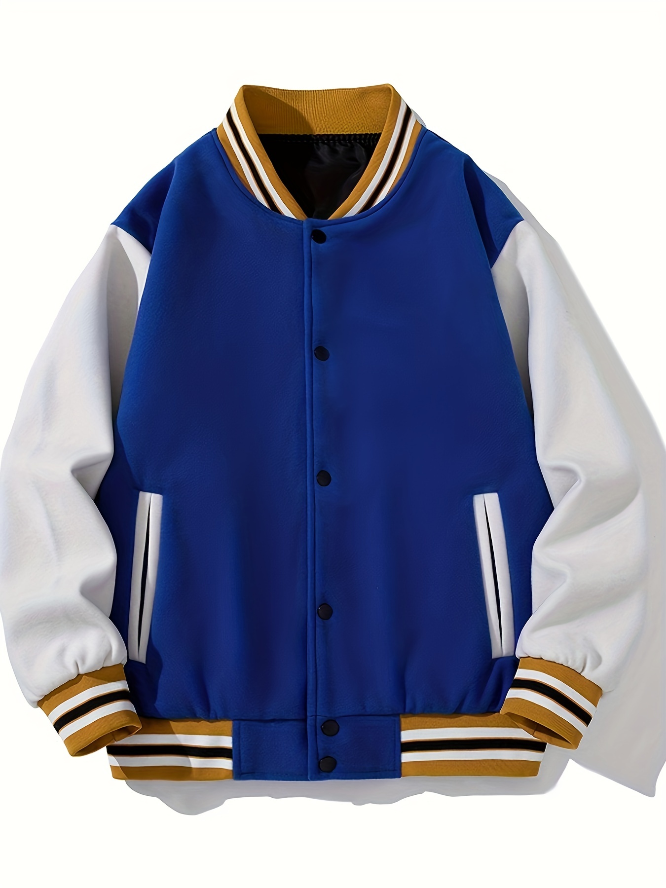 Men's Trendy Color Block Varsity Jacket Casual Slightly - Temu